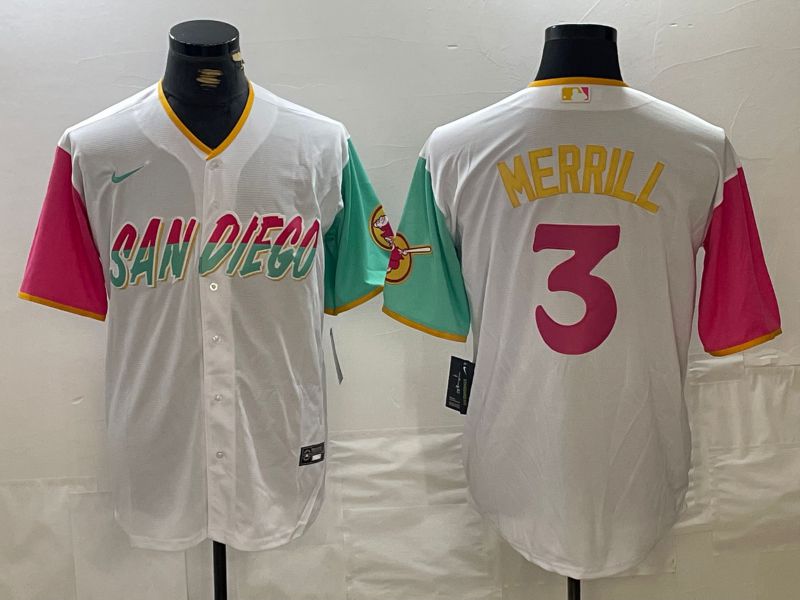 Men San Diego Padres #3 Merrill White City Edition 2024 Nike MLB Jersey style 2->->